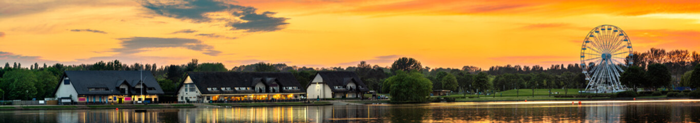 Sticker - Willen Lake panorama at sunset in Milton Keynes. England