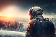 An Astronaut Looks At A Thriving City Of The Future