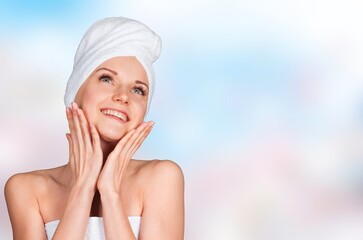 Poster - Beautiful young happy woman with clean skin