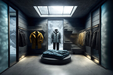 Concept art of sport store. Winter jacket concept