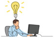 continuous line drawing businessman working behind computer on idea colored PNG image with transparent background