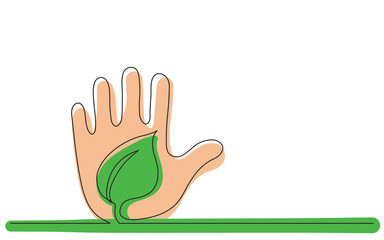 Wall Mural - continuous line drawing hand protecting plant PNG image with transparent background