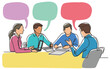 © OneLineStock - continuous line drawing office workers business meeting  employees colored PNG image with transparent background