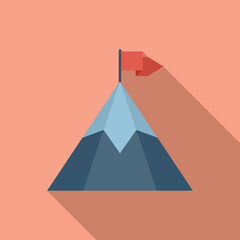 Poster - Journey flag on mountain icon flat vector. Top career. Climb success