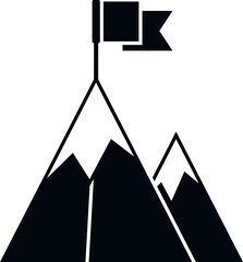 Sticker - Flag on mountain way icon simple vector. Top career. Peak concept