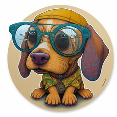 Wall Mural - Lovely puppy logo with glasses