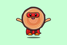 Cute Wood Trunk Superhero Character Flying Illustration Cartoon Vector In 3d Modern Style Design