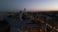 Sunset Statue Drone Shot In Valencia, Spain