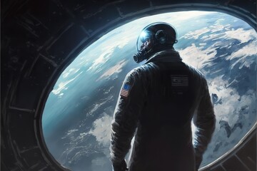 Wall Mural - astronaut looks at other planets