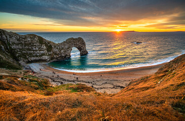 Sticker - Durdle Door at sunset in Dorset, Jurassic Coast of England, UK