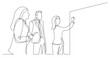 © OneLineStock - business team discussing whiteboard drawing during brainstorm session - PNG image with transparent background