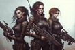 Three futuristic soldier girls