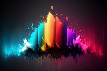 Generative AI Illustration Of Pillars Of Bright Colorful Liquid Splashing Against Dark Background