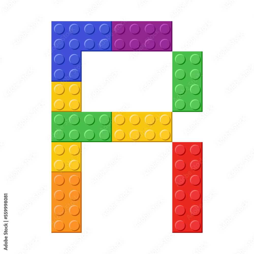 Colorful toy bricks of letter R cartoon illustration. Rainbow letter ...