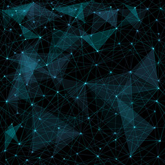 Seamless polygon pattern. Isolated digital technology vector on black background. Wireframe texture. Futuristic polygonal science illustration. Geometric low poly image.