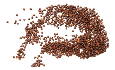 Wall Mural - Roasted coffee beans isolated on white background.