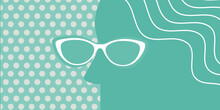 Eye Glasses And Sunglasses On Vintage Green Banner. Flat Vector.