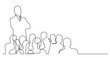 Leinwandbild Motiv continuous line drawing of business leader standing above group of workers - PNG image with transparent background