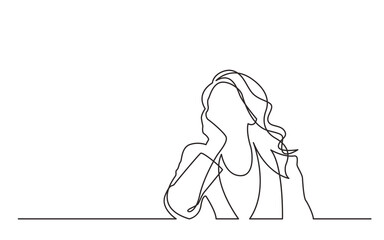 Wall Mural - continuous line drawing sitting woman in dreamy mood - png image with transparent background