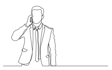 Wall Mural - continuous line drawing standing man in suit speaking phone - PNG image with transparent background