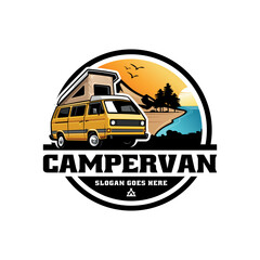 Wall Mural - camper car with pop up tent illustration logo vector