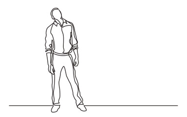 Poster - continuous line drawing standing thinking man looking above - PNG image with transparent background