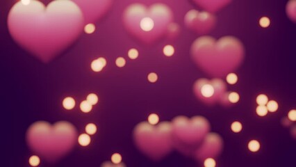 Wall Mural - 3d heart pink heart particles float up background with gold glitter, depth of field. 3d rendering,4k