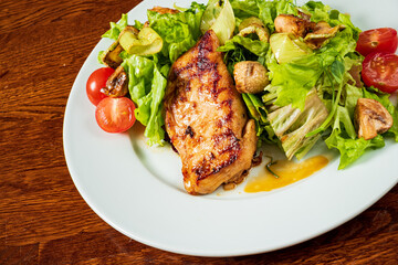 Poster - pork with vegetables on wooden table