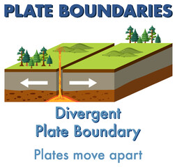 Wall Mural - divergent plate boundary with explanation