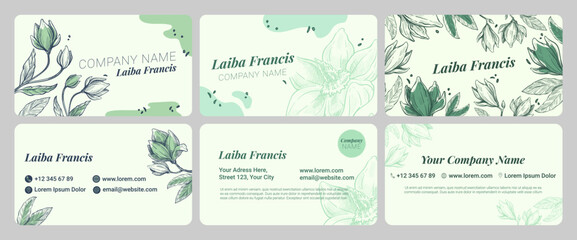 Sticker - Template business card design set with magnolia