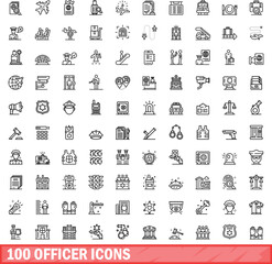 Sticker - 100 officer icons set. Outline illustration of 100 officer icons vector set isolated on white background