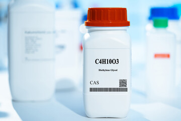 Poster - C4H10O3 diethylene glycol CAS  chemical substance in white plastic laboratory packaging