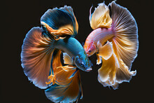 Two Tropical Betta Fish Approach Each Other