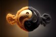 Golden and black yin yang symbol with floating powder AI
