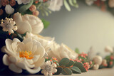 Fototapeta Kwiaty - Realistic Wedding Floral Border Blur. Illustration Generative AI