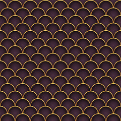 Wall Mural - Traditional chinese fish scale seamless pattern. Black golden asian sea wave luxury ornament.