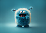 Fototapeta  - Cute fluffy monster on blue