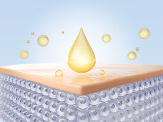 Wall Mural - cosmetic serum oil drop on skin cell, skin repair, moisturizer, collagen serum, advertising backgrou