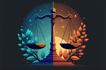 Wall Mural - Scales of justice illustration. day and night