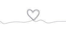 Black Line Draw Icon Heart Sign. Continuous Line Drawing Of Love Sign On White. Design For Valentine's Day, Wedding, Invitation Card Background. Romantic Vector Illustration