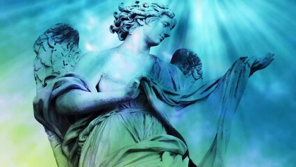 Wall Mural - angel archangel with mystic stars and rays of light like spiritual, guardian angel and religious con