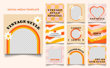 Social Media Template Banner Fashion Sale Promotion In Vintage Yellow Orange Color. Fully Editable Instagram And Facebook Square Post Frame Puzzle Organic Sale Poster.