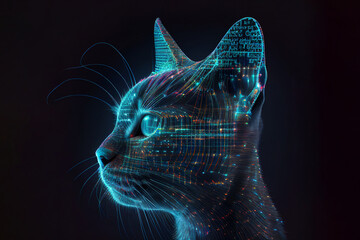 Wall Mural - neural network of a cat brain with big data and artificial intelligence circuit board in the head of
