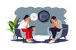 © елена калиничева - Woman during a mental therapy session with a psychotherapist or psychologist. Two women are sitting and talking. Mental health concept. Vector illustration.