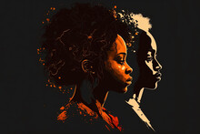 Two Beautiful Lesbian African American Woman Silhouette Stands For Black Lives Matter, An Illustration Created With Generative AI Artificial Intelligence Technology