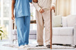 © C Davids/peopleimages.com - Walking stick, nursing home and senior patient with medical help, support and therapy for disability, cancer and arthritis. Cane, elderly disabled man and caregiver for sick, osteoporosis and service
