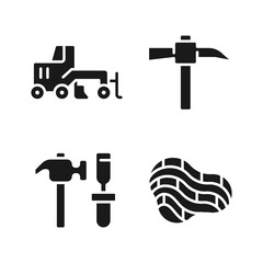 Poster - Quarry mining black glyph icons set on white space. Miner manual instruments. Coal extraction. Excavator machine. Silhouette symbols. Solid pictogram pack. Vector isolated illustration