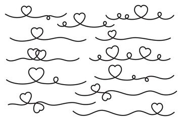 Wall Mural - heart lines bundle, hand drawn doodle love line for valentine's day design. heart text divider.