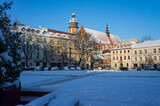 Fototapeta Młodzieżowe - Krakow, Poland - 18 December 2022: Winter view of a Plac Wolnica in Krakow. Kazimierz district of Krakow.