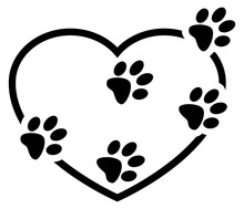 Logo Pet Friendly. Icono Aislado Corazón Líneal Con Zarpas De Perro O Gato